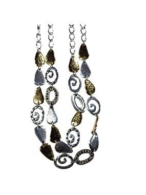 Brighton Melange Layered Mixed Metal Necklace Hammered Swirl Statement